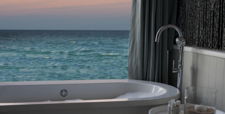 Bath with ocean views